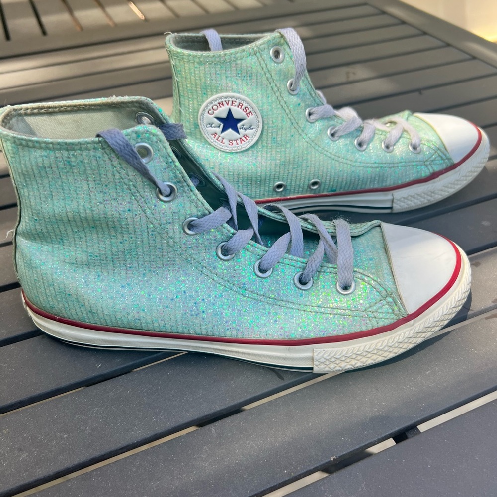 Aqua Sparkly High Top Converse